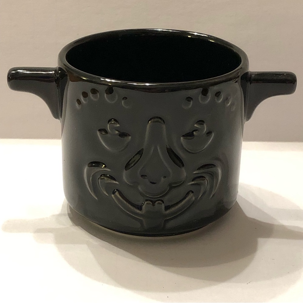 Ikea Black Tiki Stackable Face Mug Two Handles